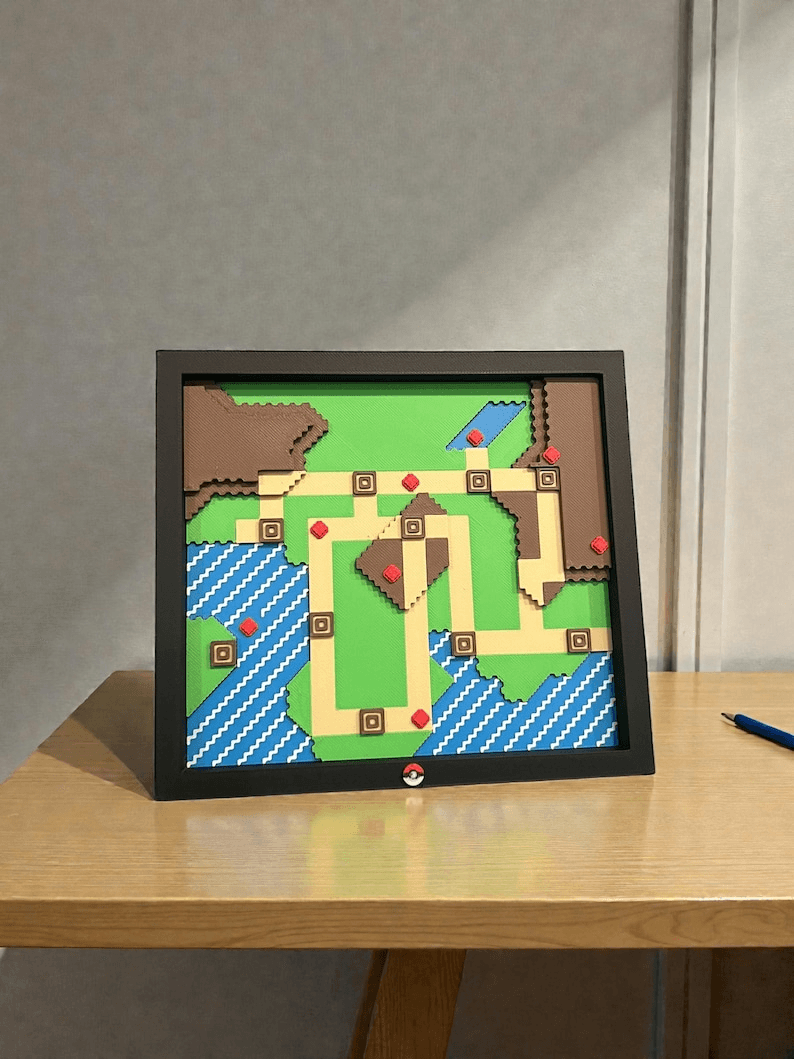 Johto & Kanto Inspired Raised Relief Map Fan Art Decor