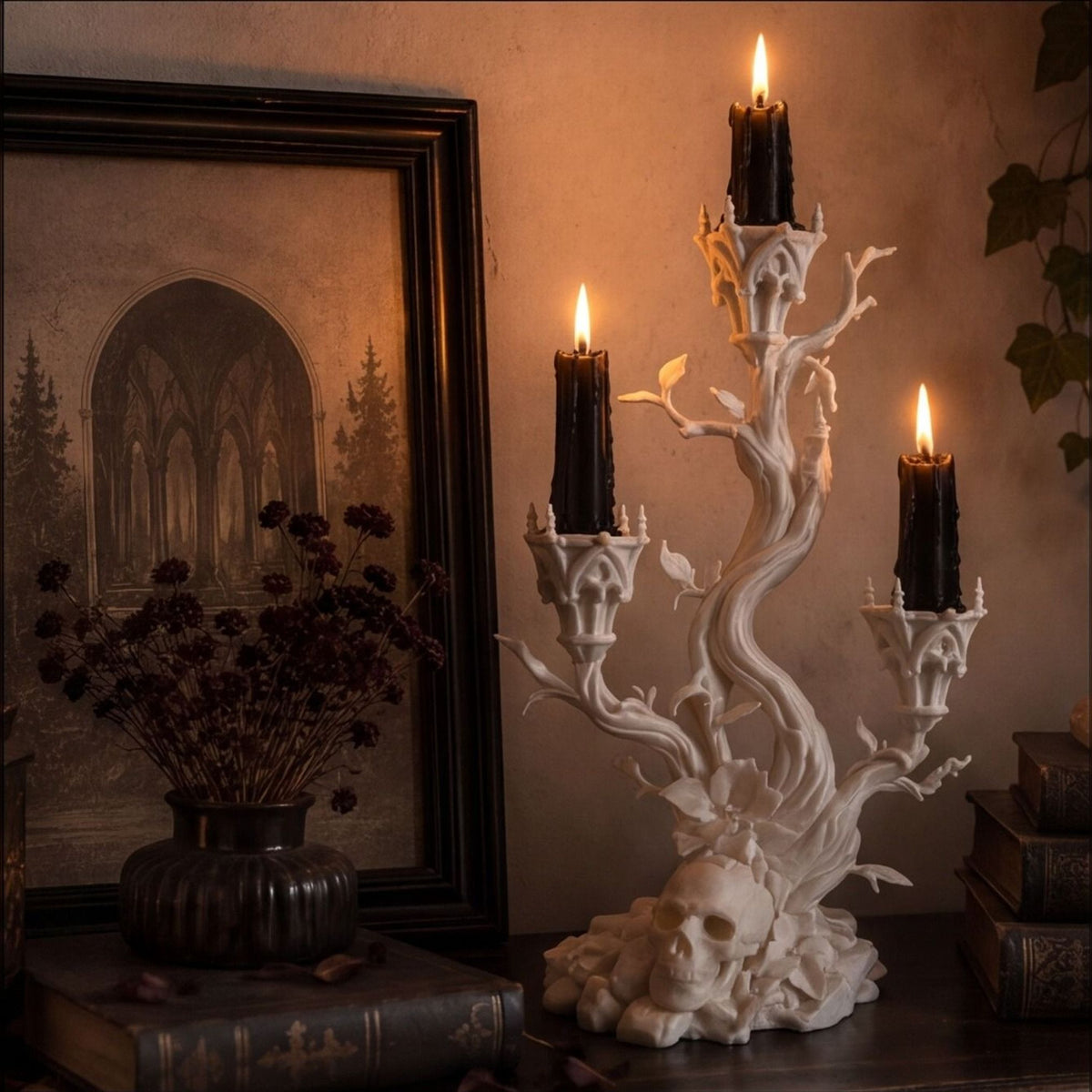 Gothic Tree Candelabra Dark Skull Candle Holder Decoration