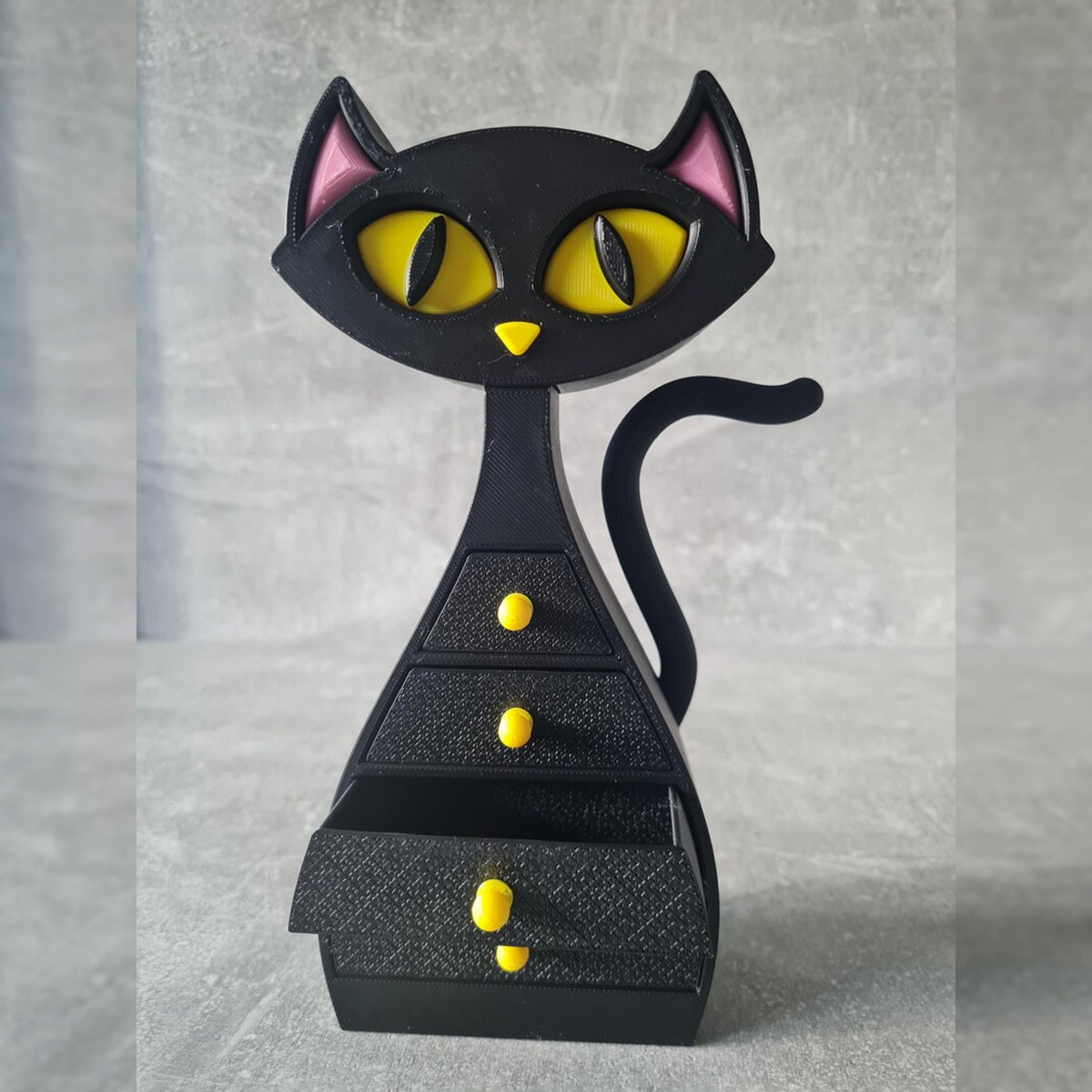 Gothic Black Cat Jewelry Box with Mini Drawers