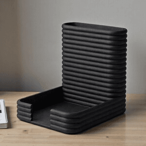 Black Ribbed Desk Organizer with Sticky Note Tray