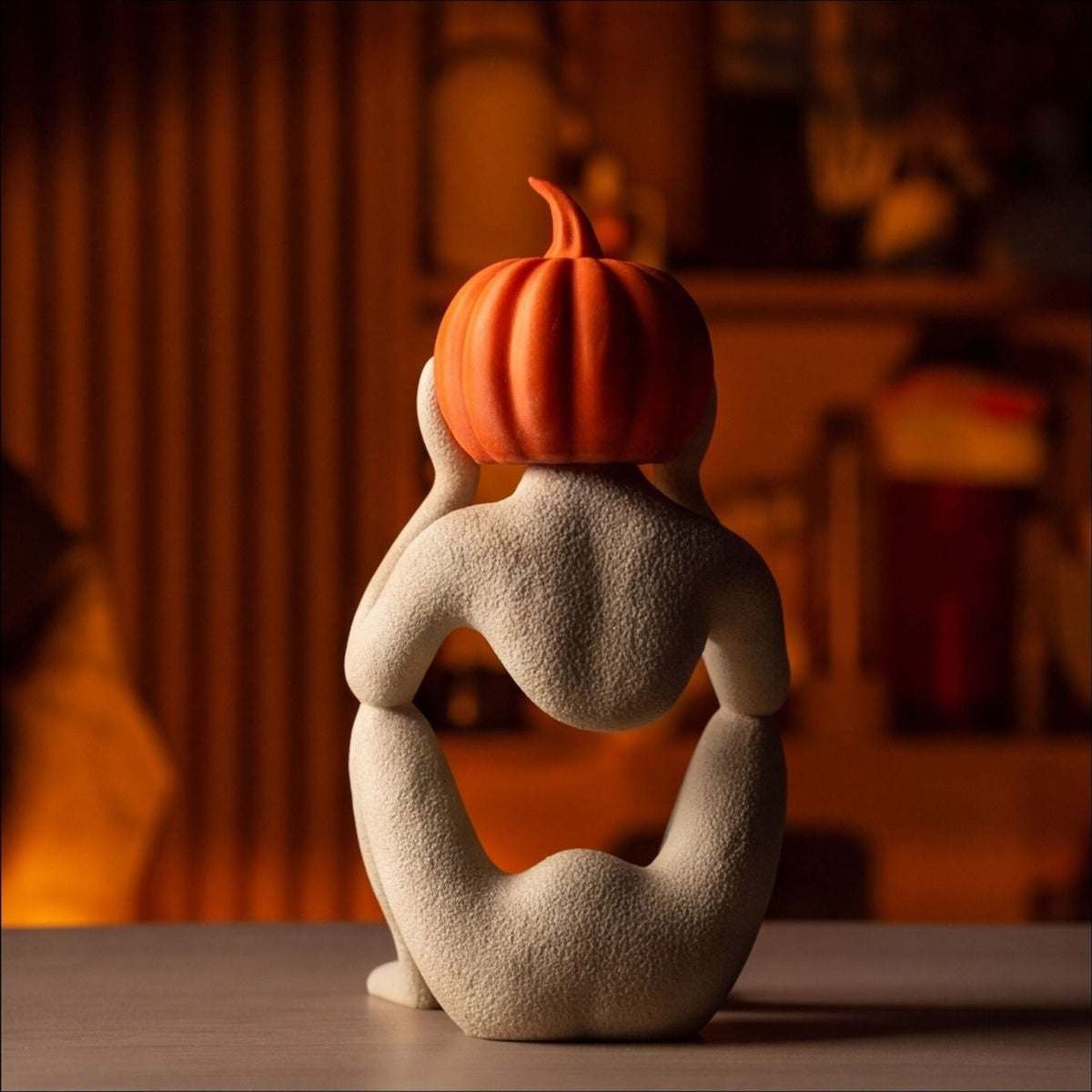 Pumpkin Head Minimalist Figure | Halloween Sculpture