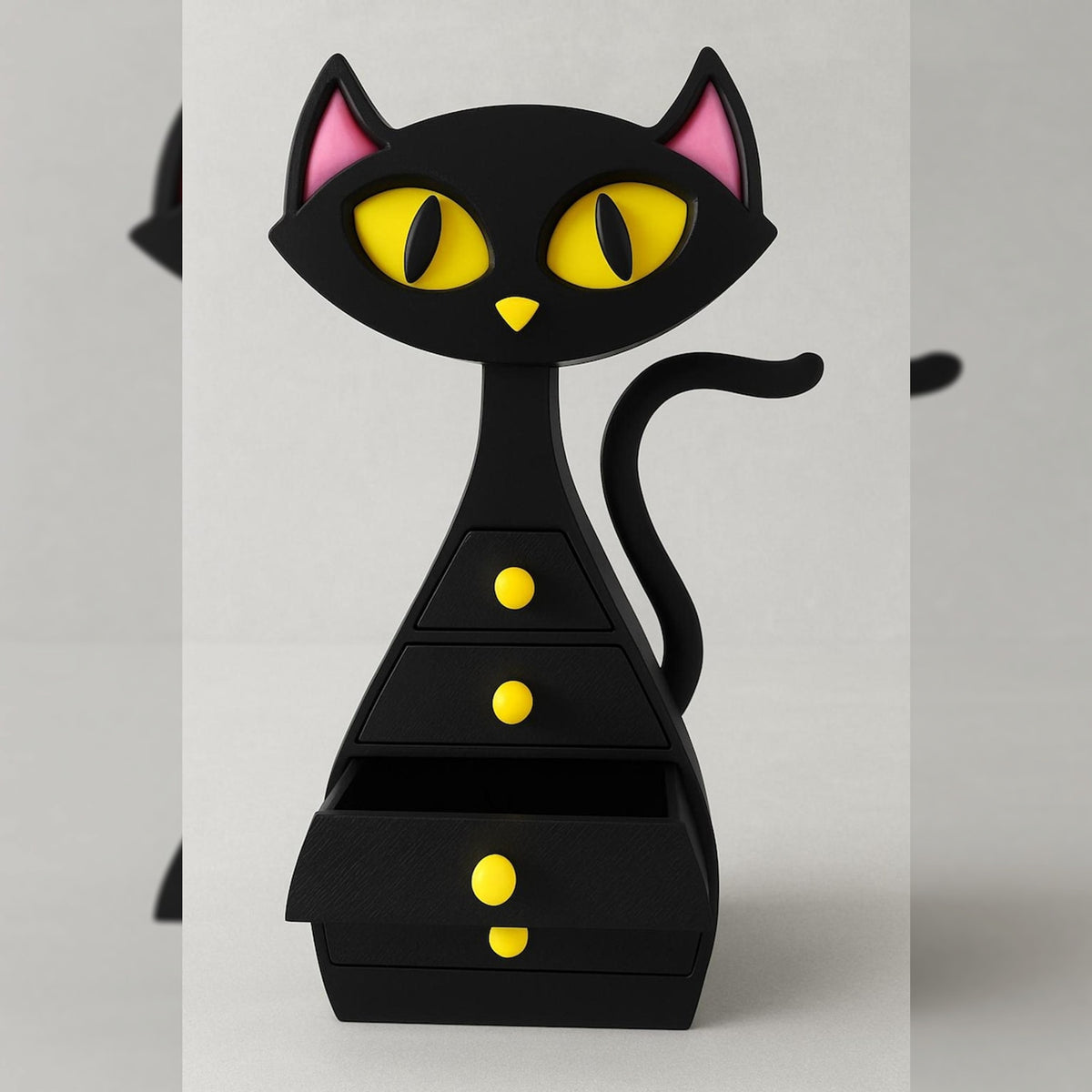 Gothic Black Cat Jewelry Box with Mini Drawers