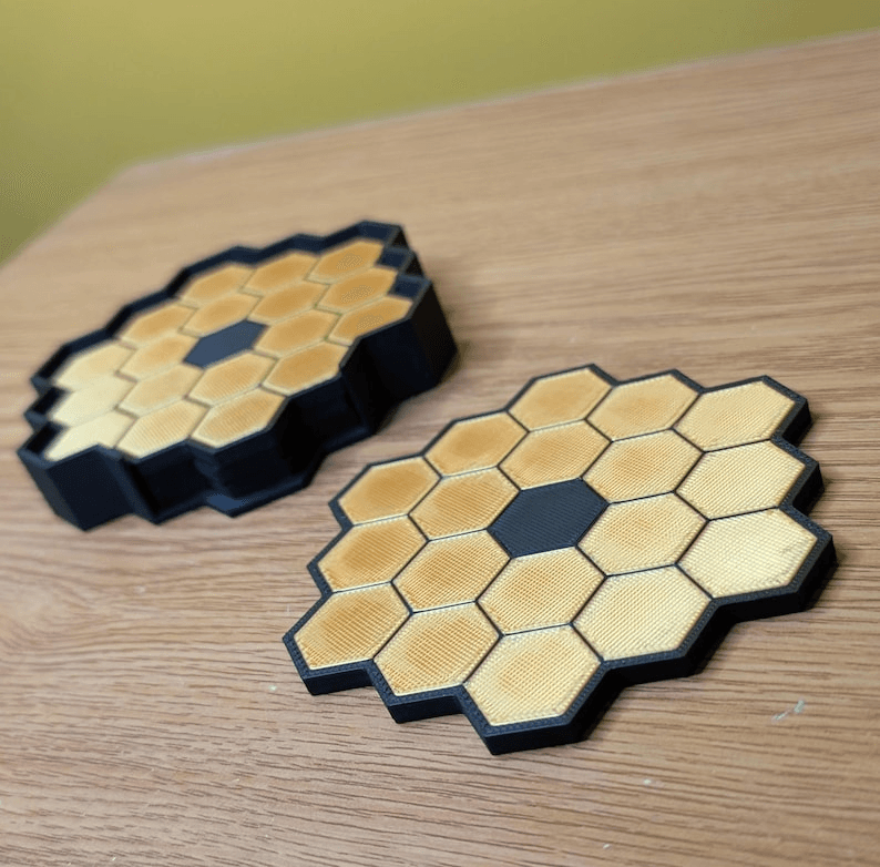 JWST-Inspired Gold Hexagon Mirror Coaster Set