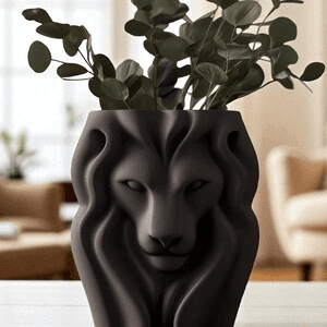 Regal Lion Head Flower Vase – Matte Black Home Decor Planter