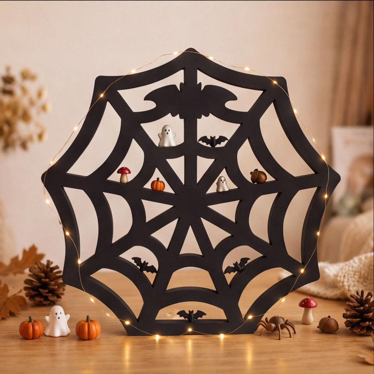 Spiderweb Shelf Halloween Decor for Mini Figurines & Trinkets