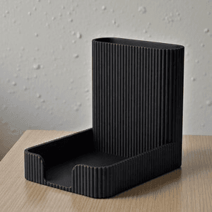 Black Ribbed Desk Organizer with Sticky Note Tray