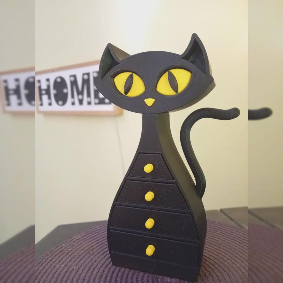 Gothic Black Cat Jewelry Box with Mini Drawers