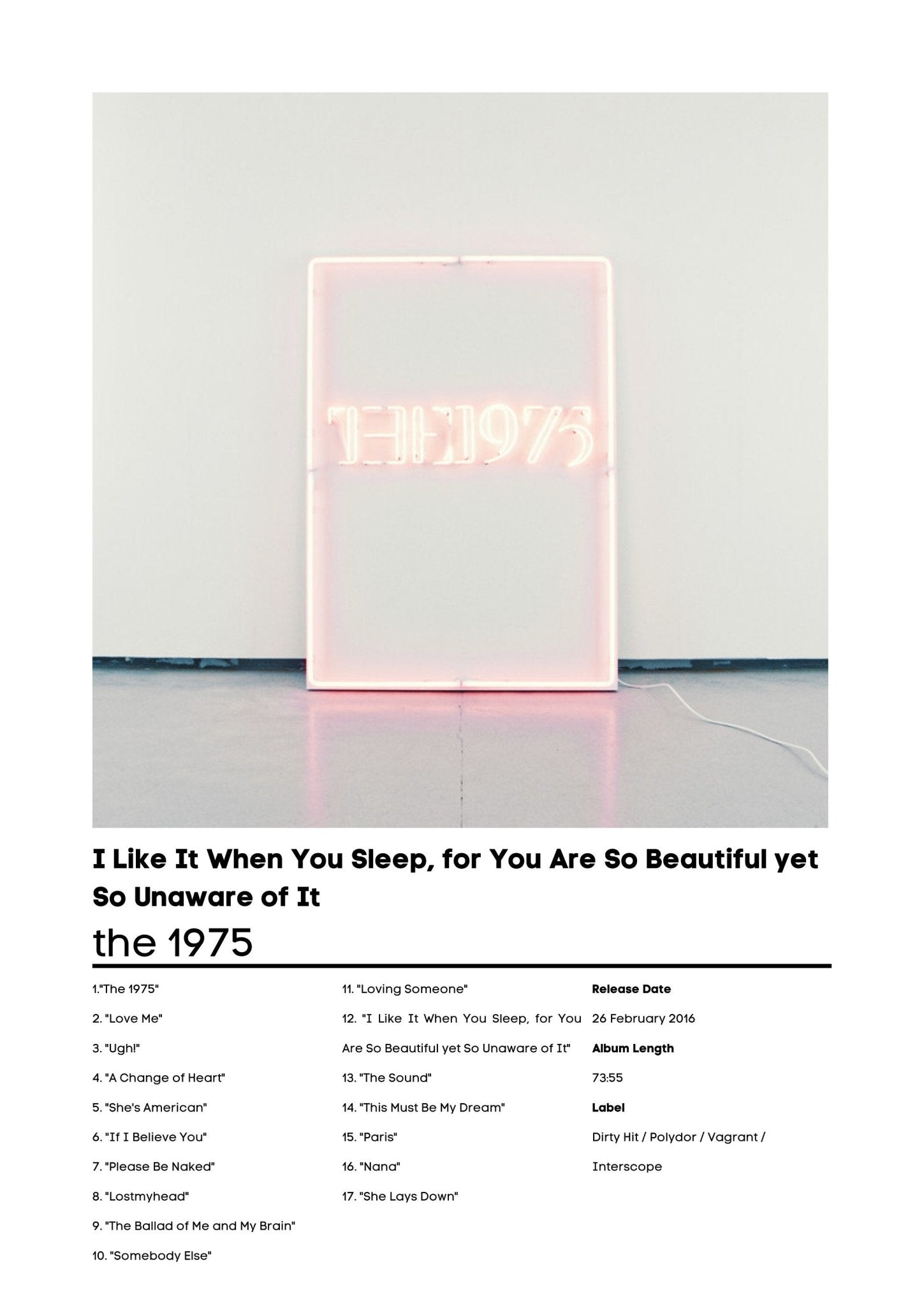 The 1975, I Like It When You Sleep | The 1975 Music Gift | Birthday Gift | 1975 Album Wall Art | The 1975 Poster - ProfessorPrintsUK - A1