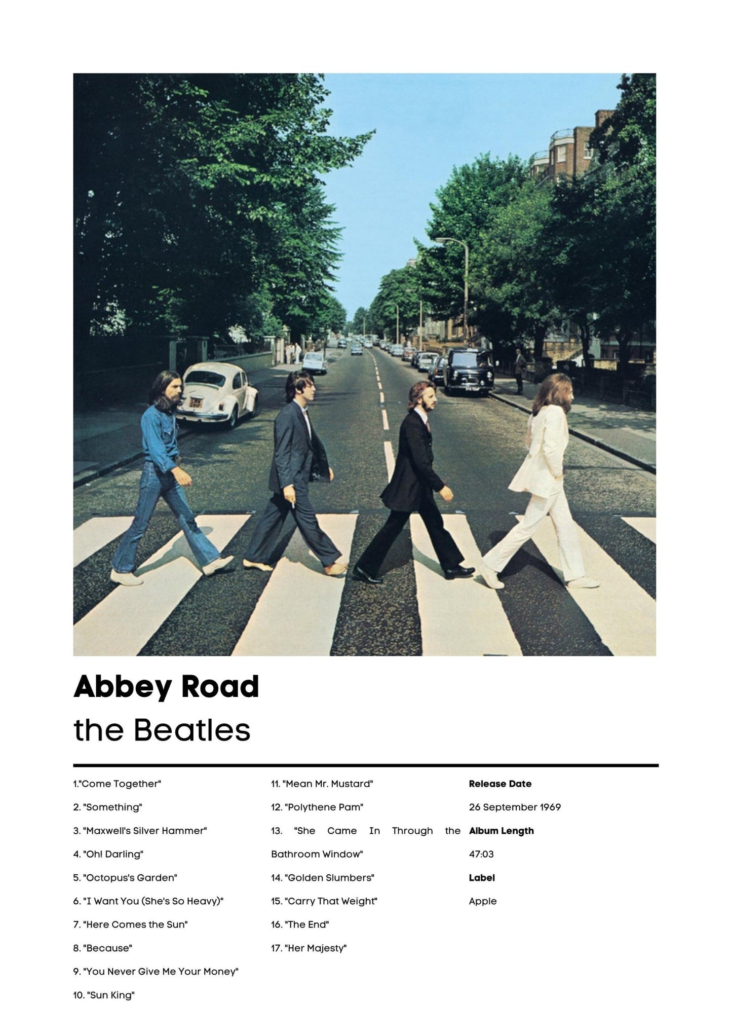 The Beatles, Abbey Road | The Beatles Music Gift | Abbey Road Birthday Gift | The Beatles Album Wall Art | The Beatles Poster - ProfessorPrintsUK - A1